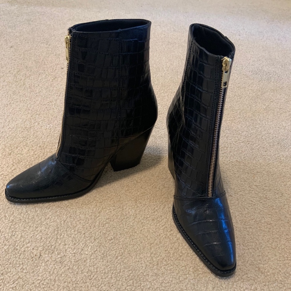 ASOS women’s black zip up booties